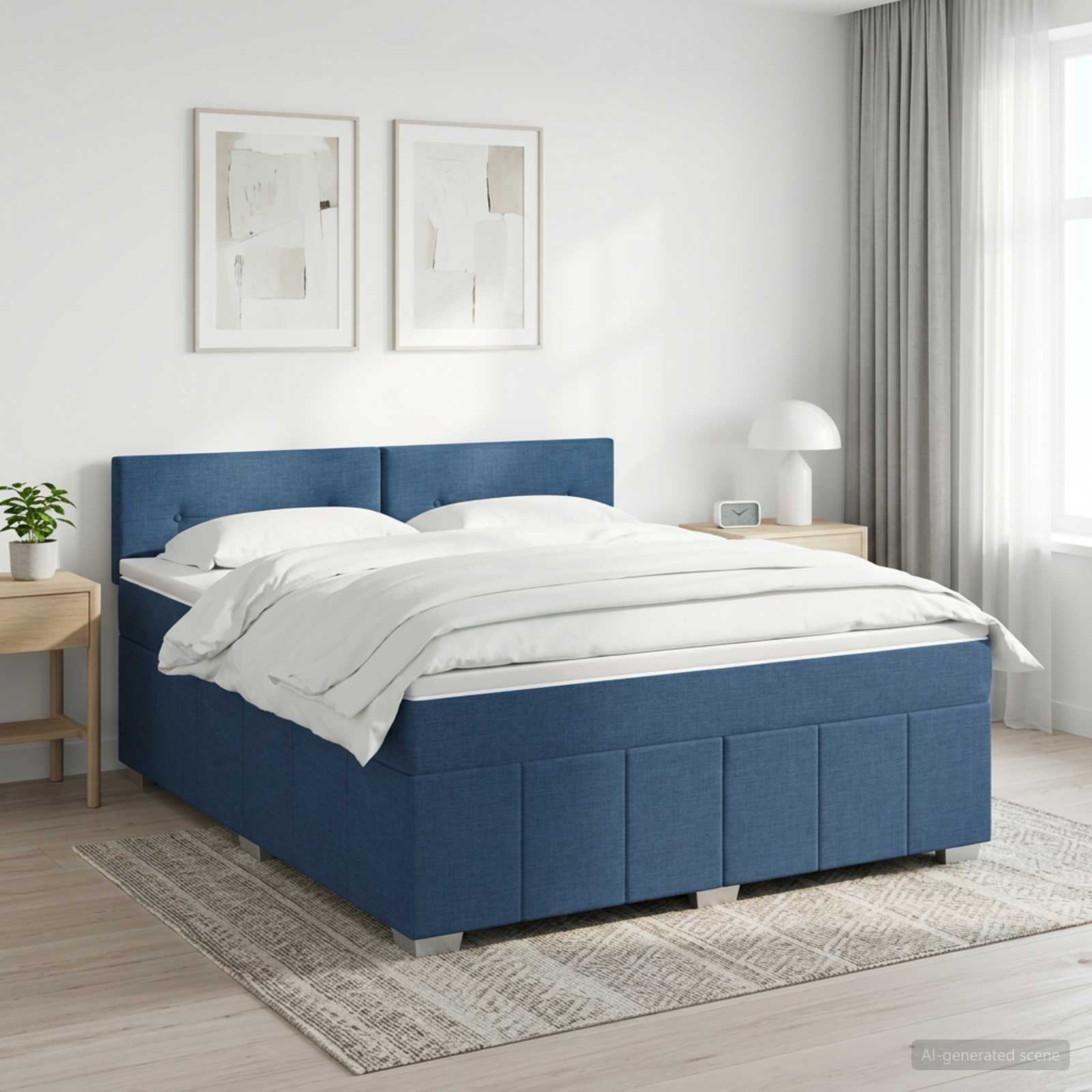 Boxmadras med topmadras med hovedgrde Bl 140 x 190 cm Stof