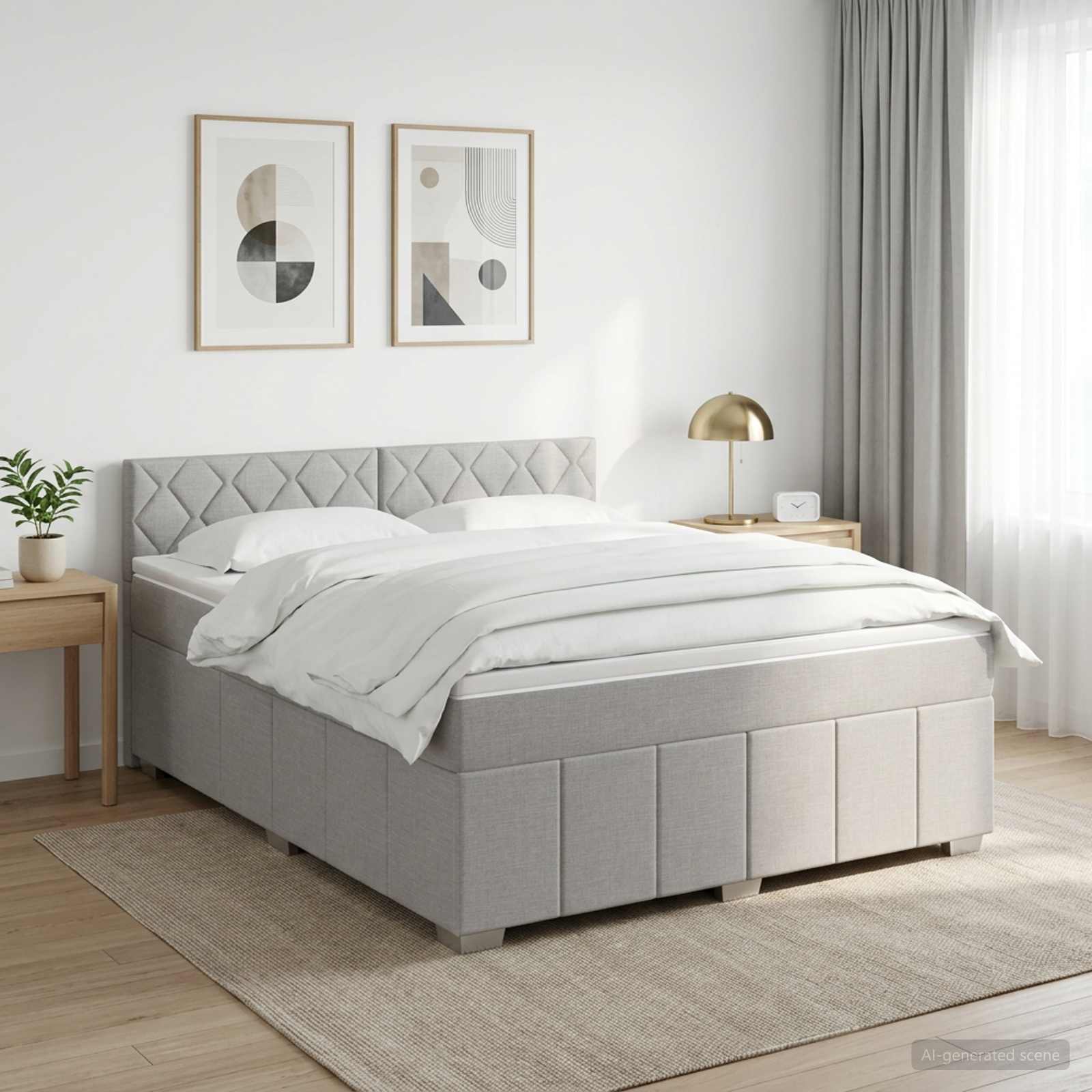 Boxmadras med topmadras Lysegr 140 x 190 cm Stof