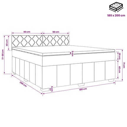 Boxmadras med topmadras Mørkegrå 180 x 200 cm Stof