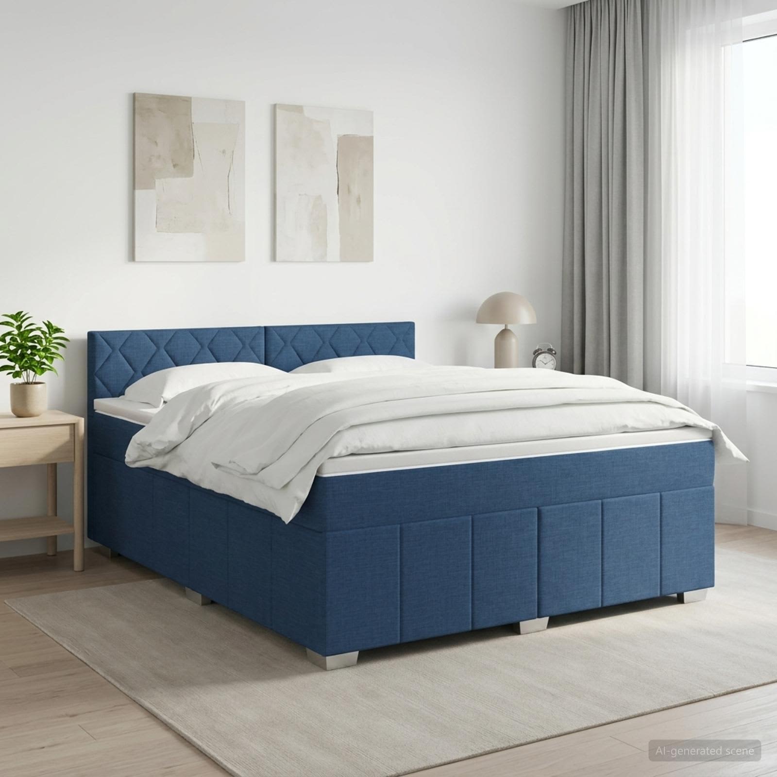 Boxmadras med topmadras med hovedgrde Bl 160 x 200 cm Stof