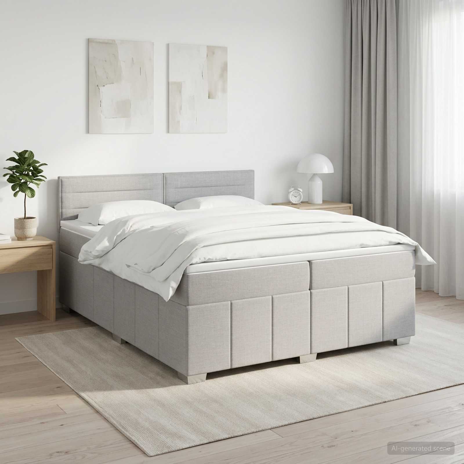 Boxmadras med topmadras Lysegr 200 x 200 cm Stof