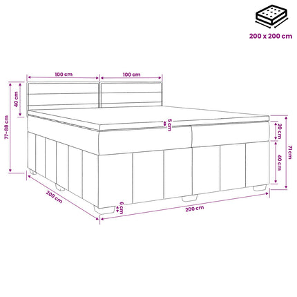 Boxmadras med topmadras Lysegrå 200 x 200 cm Stof