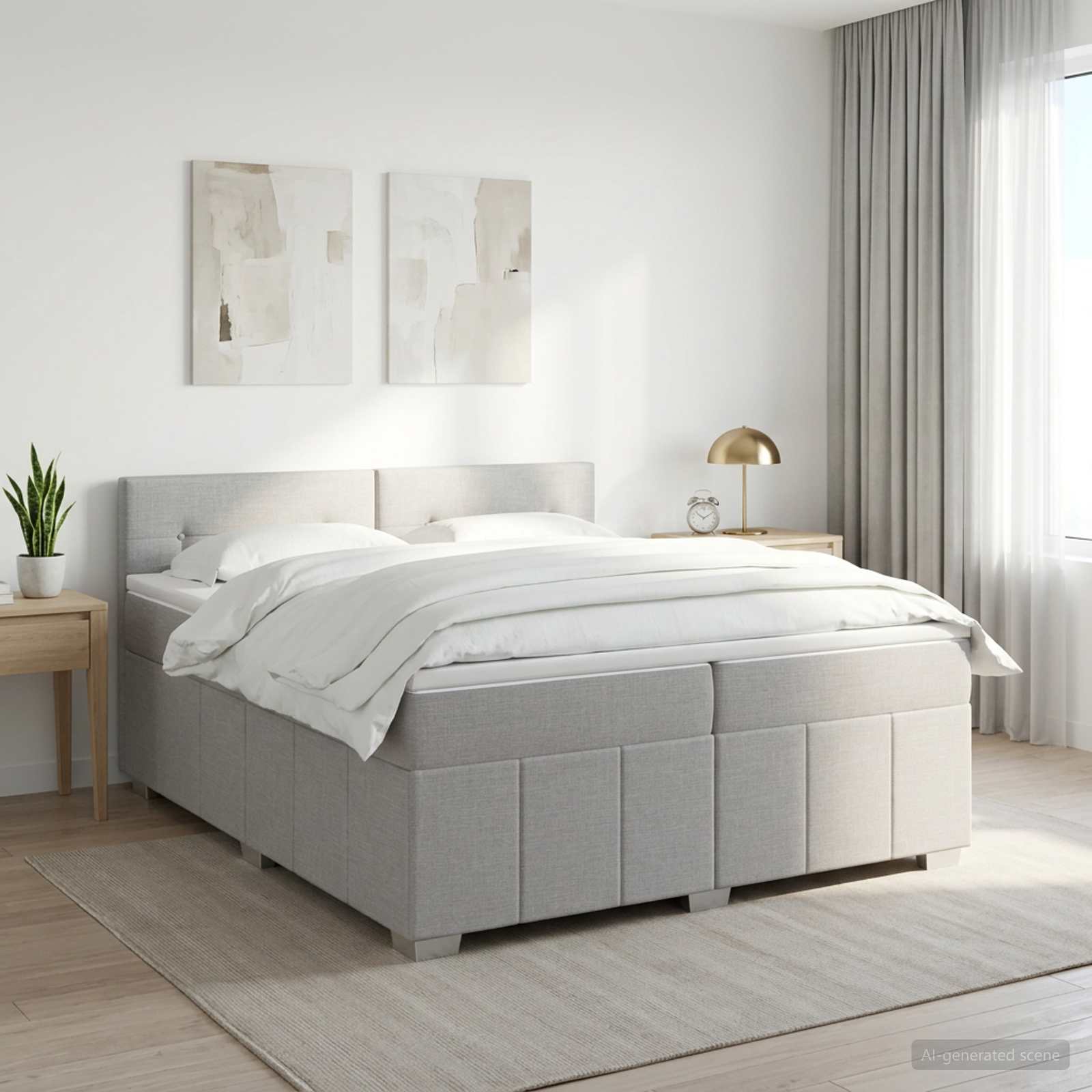 Boxmadras med topmadras Lysegr 200 x 200 cm Stof