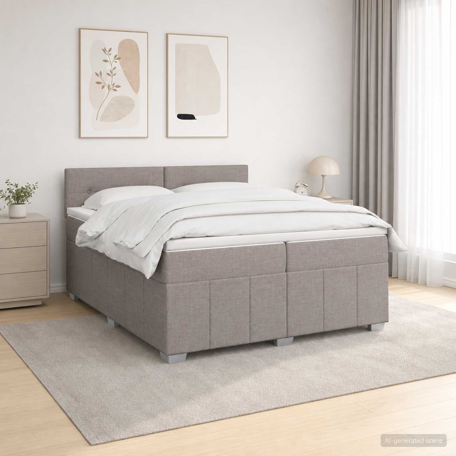 Kontinentalseng med madras og topmadras 200 x 200 cm gråbrun stof