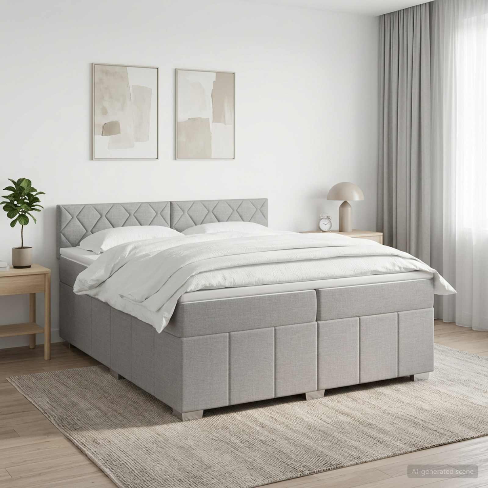 Boxmadras med topmadras Lysegr 200 x 200 cm Stof