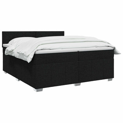 Boxmadras med topmadras med hovedgærde Sort 200 x 200 cm Stof