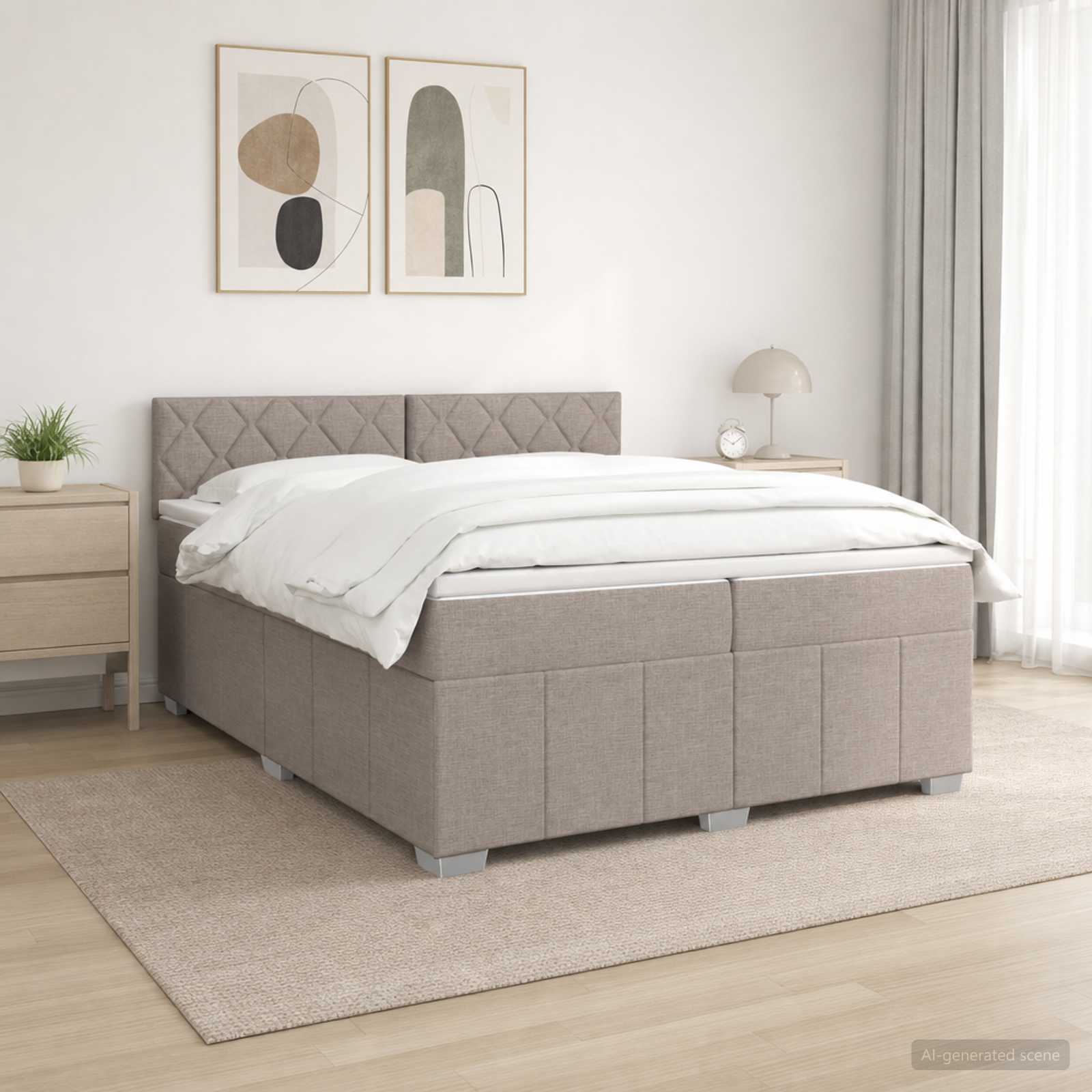 Kontinentalseng med madras og topmadras 200 x 200 cm gråbrun stof