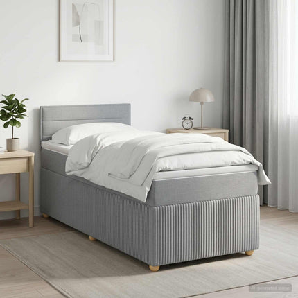 Boxmadras med topmadras med hovedgærde Lysegrå 90 x 190 cm Stof
