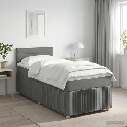 Boxmadras med topmadras Mørkegrå 90 x 200 cm Stof