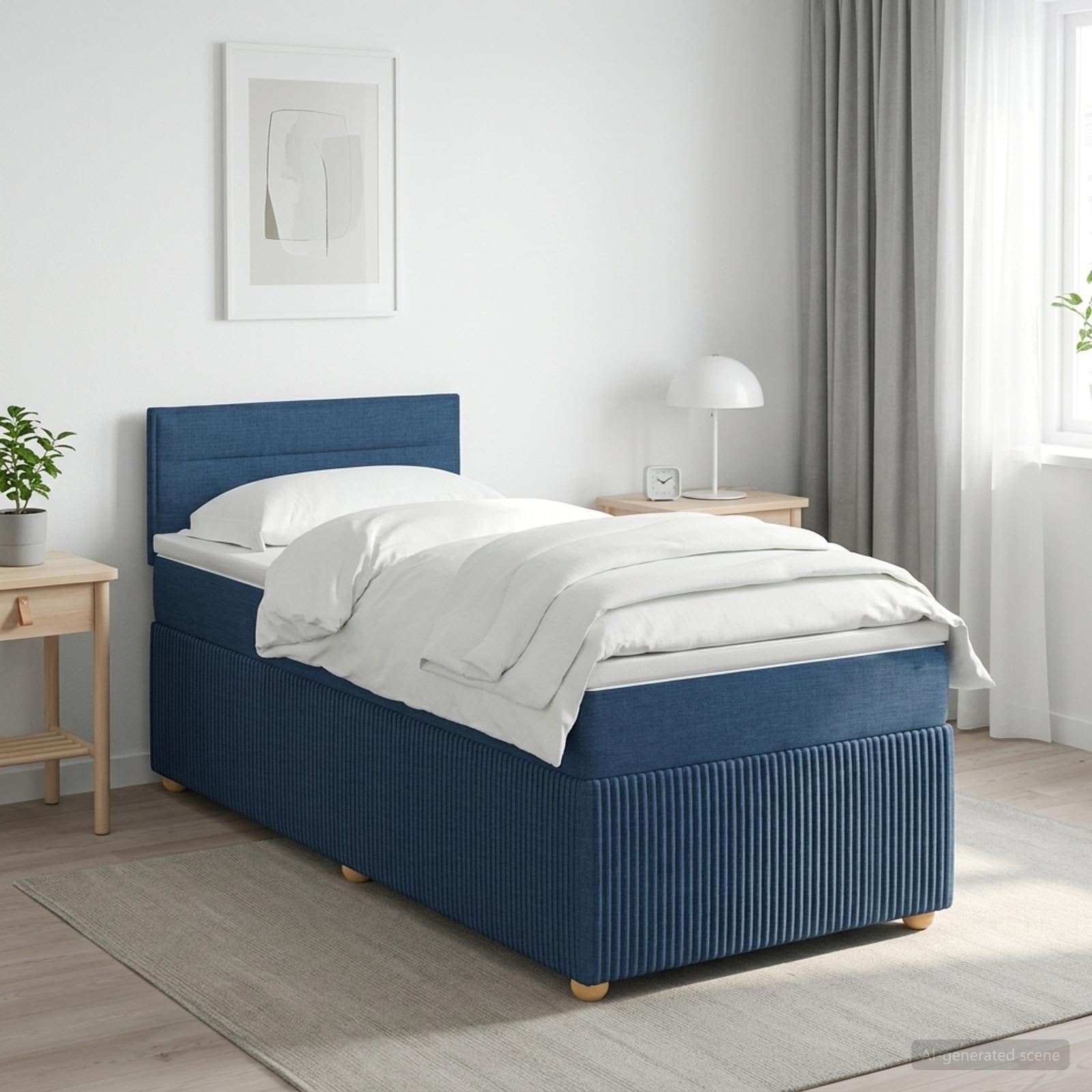 Boxmadras med topmadras med hovedgrde Bl 100 x 200 cm Stof