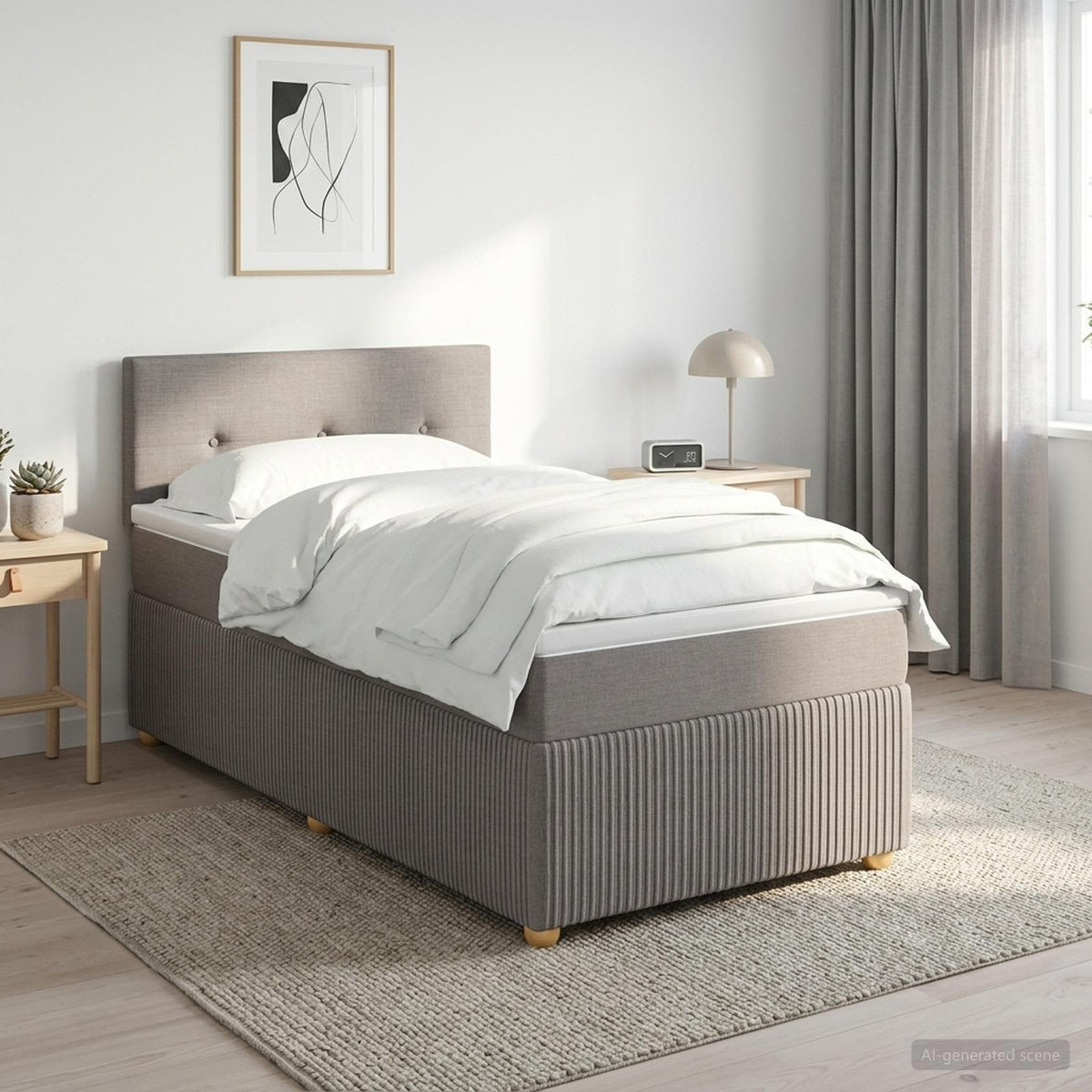 Boxmadras med topmadras Grbrun 100 x 200 cm Stof