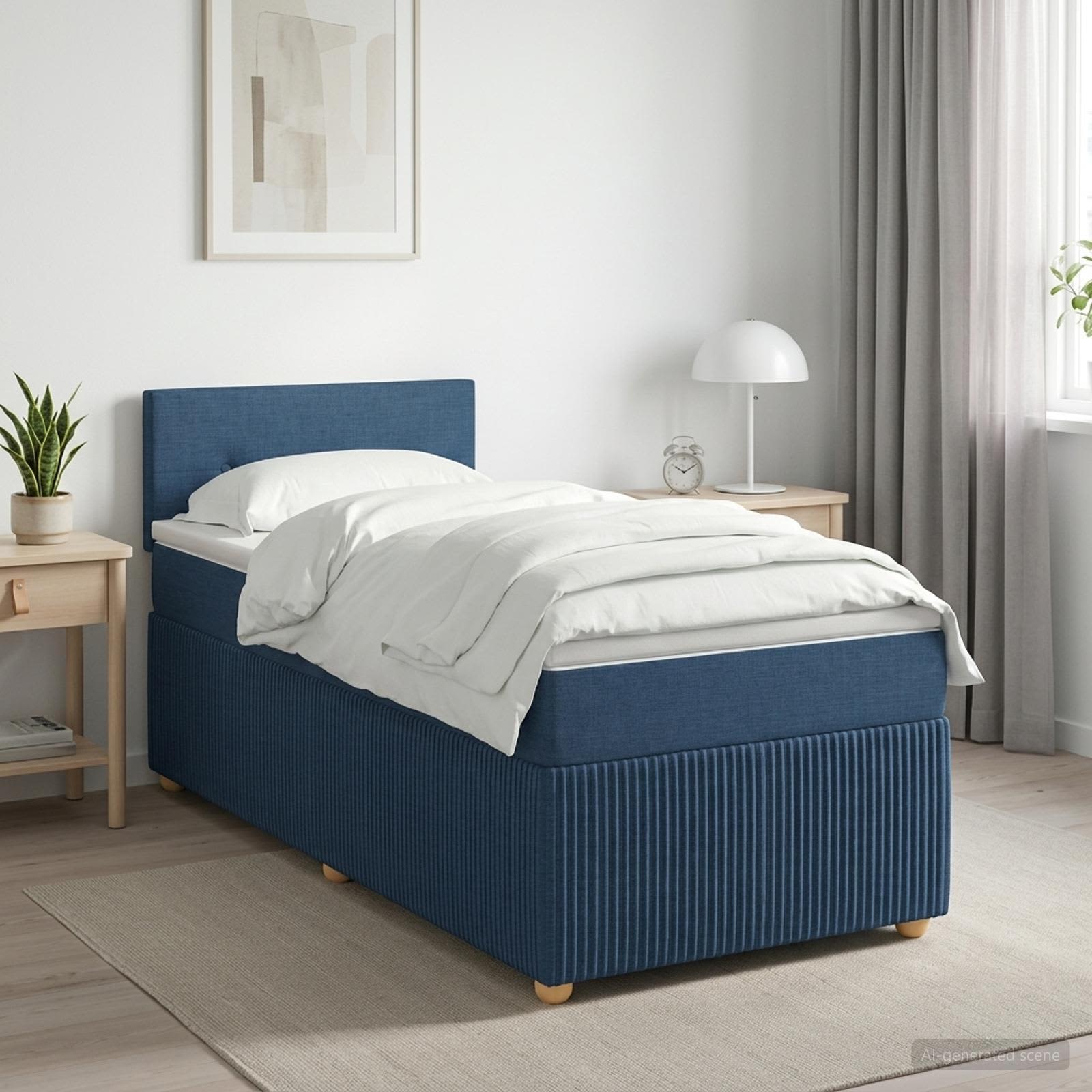 Boxmadras med topmadras med hovedgrde Bl 100 x 200 cm Stof