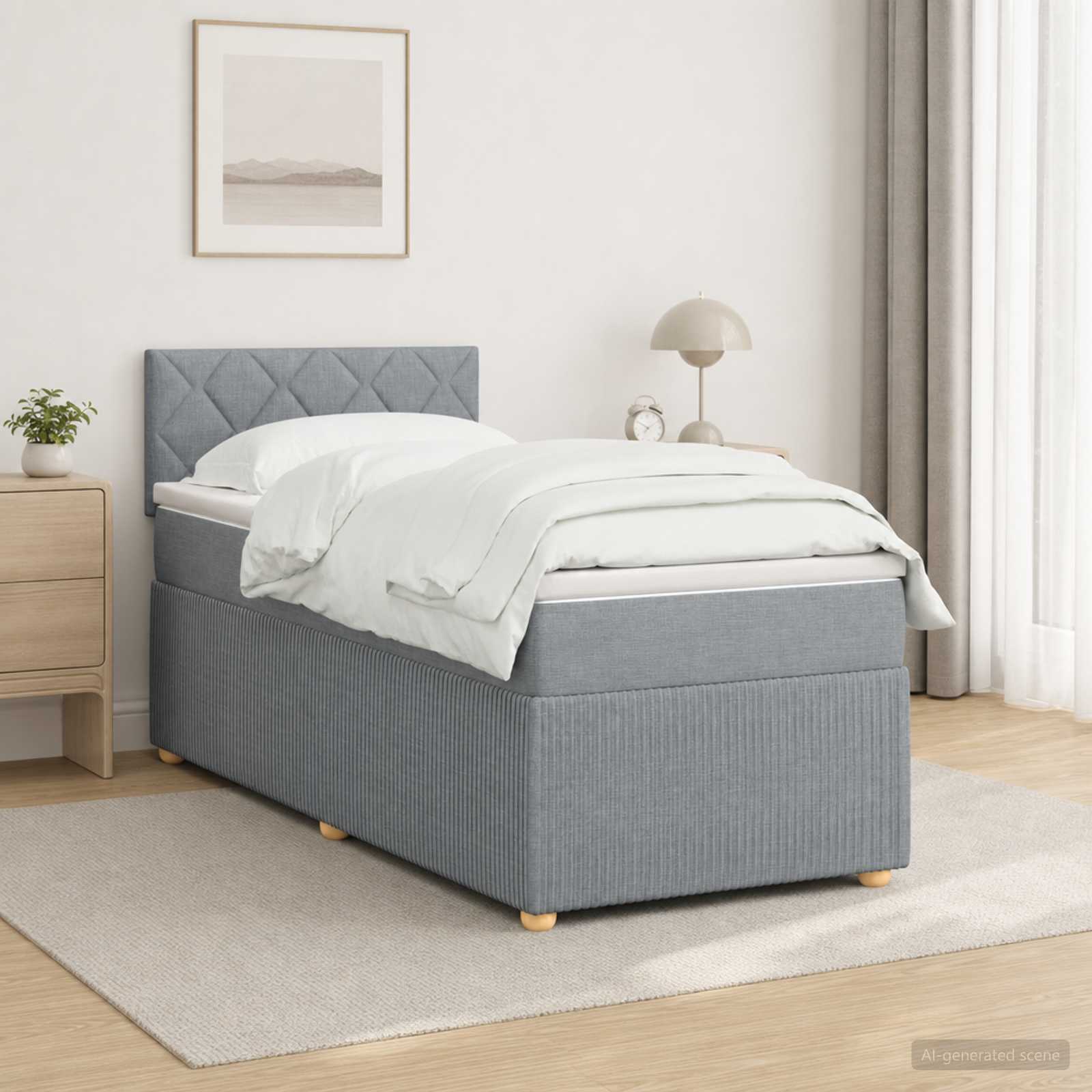 Boxmadras med topmadras Lysegr 100 x 200 cm Stof