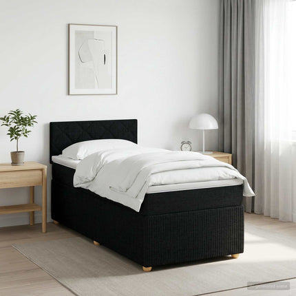 Boxmadras med topmadras med hovedgærde Sort 100 x 200 cm Stof