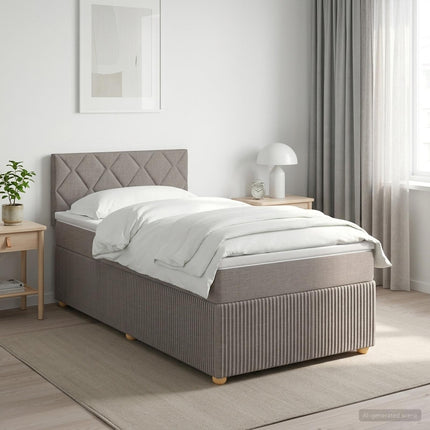 Boxmadras med topmadras med hovedgærde Gråbrun 90 x 190 cm Stof
