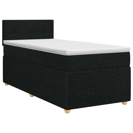 Boxmadras med topmadras med hovedgærde Sort 90 x 190 cm Stof