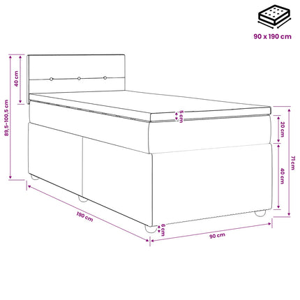 Boxmadras med topmadras Cremefarvet 90 x 190 cm Stof