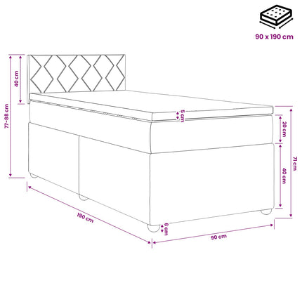 Boxmadras med topmadras med hovedgærde Sort 90 x 190 cm Stof