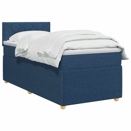 Boxmadras med topmadras med hovedgærde Blå 90 x 190 cm Stof