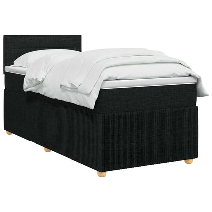 Boxmadras med topmadras med hovedgærde Sort 90 x 200 cm Stof