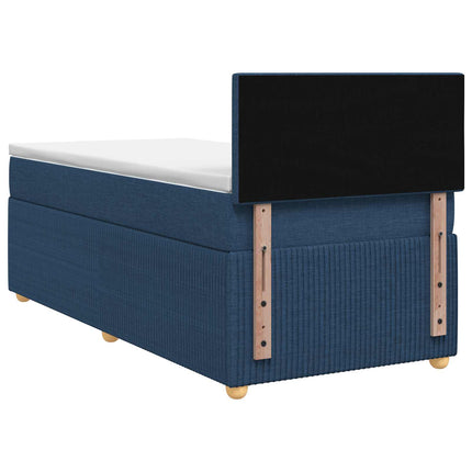 Boxmadras med topmadras med hovedgærde Blå 90 x 200 cm Stof