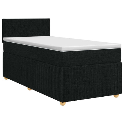 Boxmadras med topmadras med hovedgærde Sort 90 x 200 cm Stof