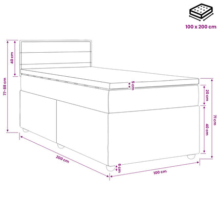 Boxmadras med topmadras med hovedgærde Sort 100 x 200 cm Stof