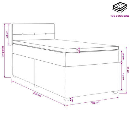 Boxmadras med topmadras Lysegrå 100 x 200 cm Stof