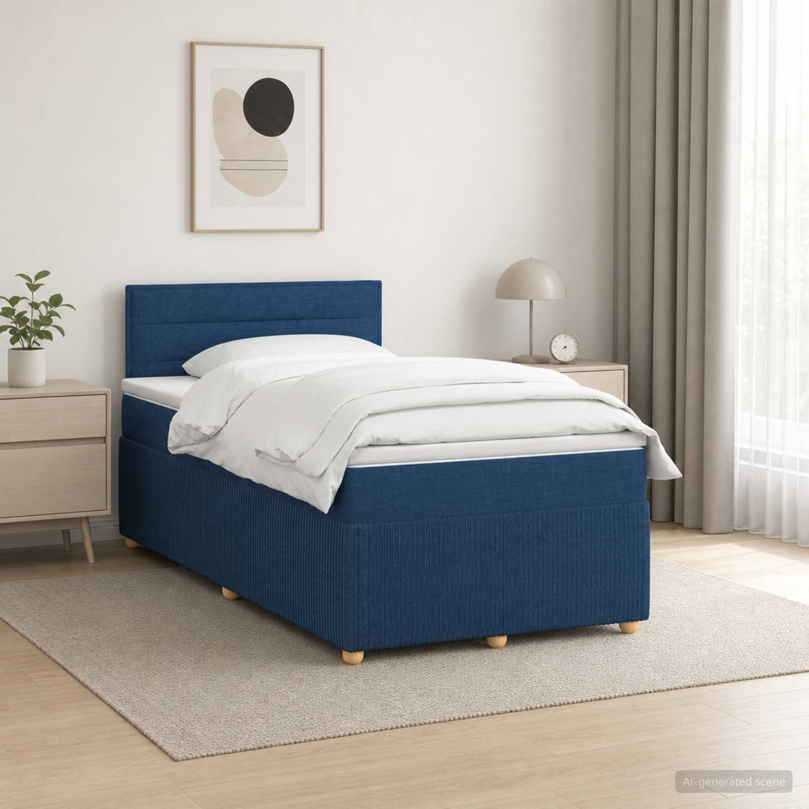 Boxmadras med topmadras med hovedgrde Bl 120 x 200 cm Stof