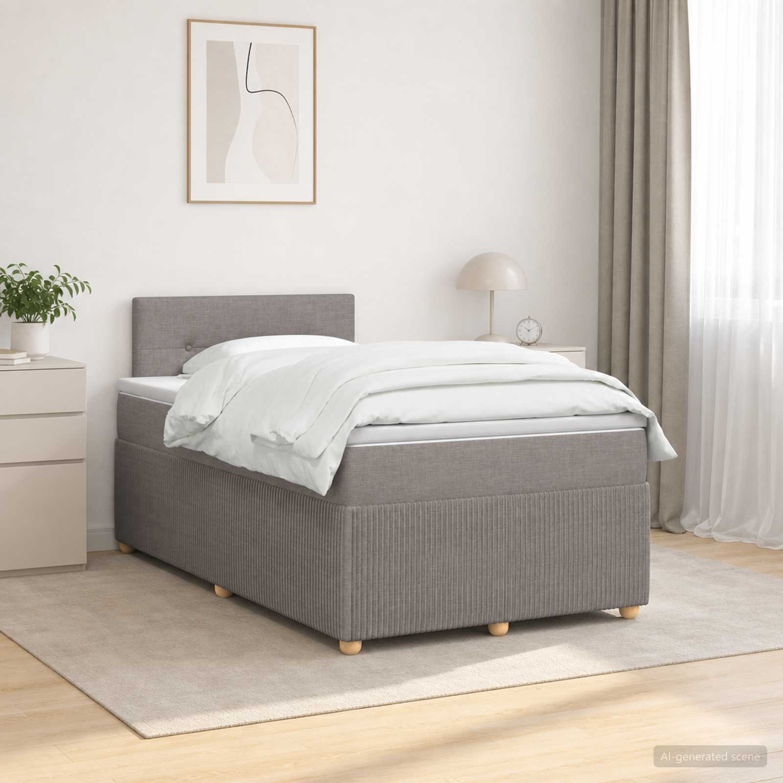 Madras med topmadras og justerbar sengegavl 120 x 190 cm gråbrun stof