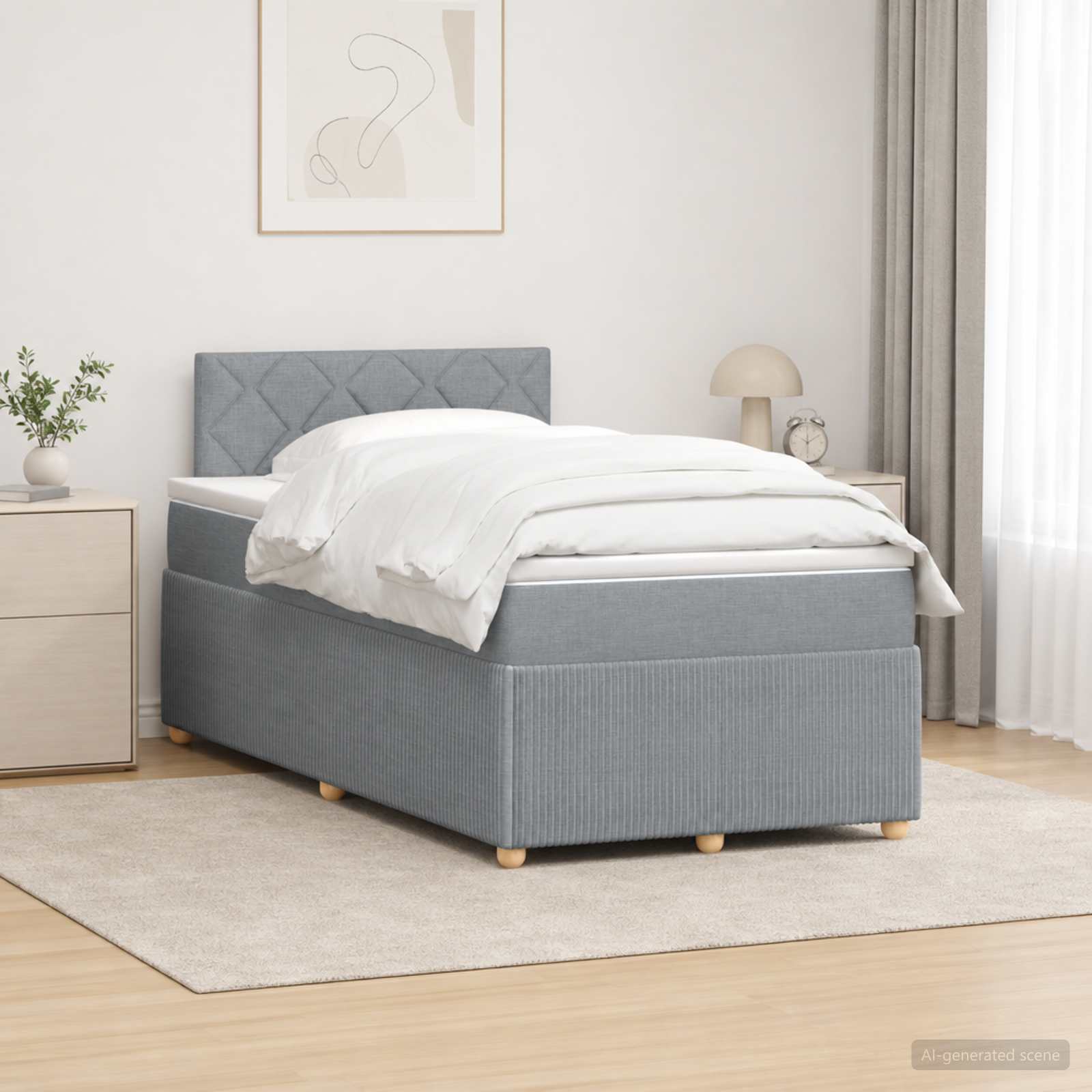 Boxmadras med topmadras Lysegr 120 x 200 cm Stof