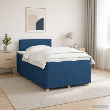 Boxmadras med topmadras med hovedgærde Blå 120 x 190 cm Stof