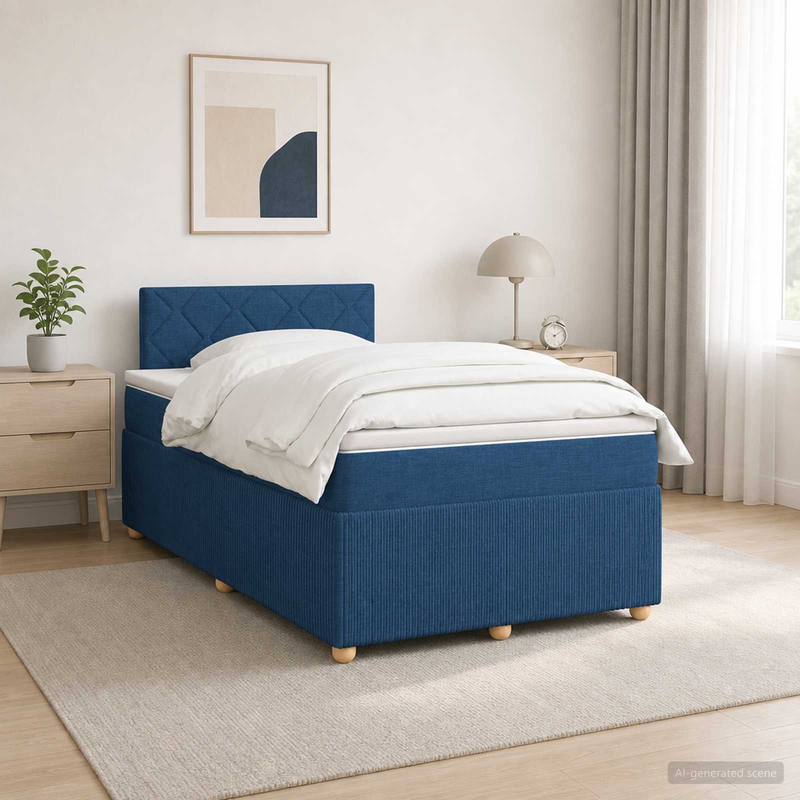 Boxmadras med topmadras med hovedgrde Bl 120 x 190 cm Stof