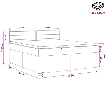 Boxmadras med topmadras Mørkegrå 140 x 190 cm Stof