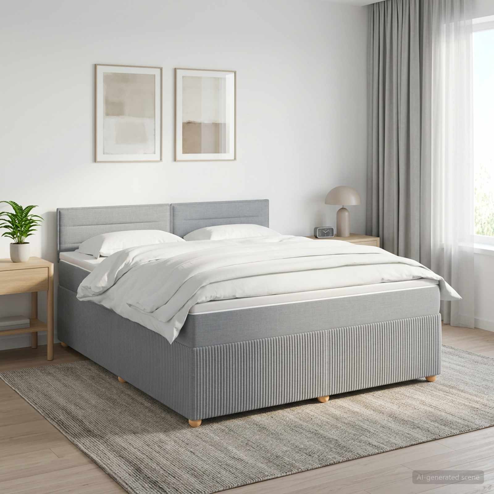 Boxmadras med topmadras Lysegr 140 x 200 cm Stof