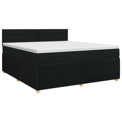 Boxmadras med topmadras med hovedgærde Sort 180 x 200 cm Stof