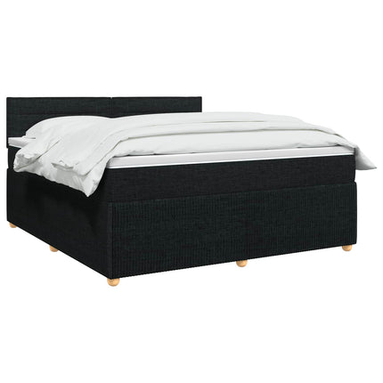 Boxmadras med topmadras med hovedgærde Sort 180 x 200 cm Stof