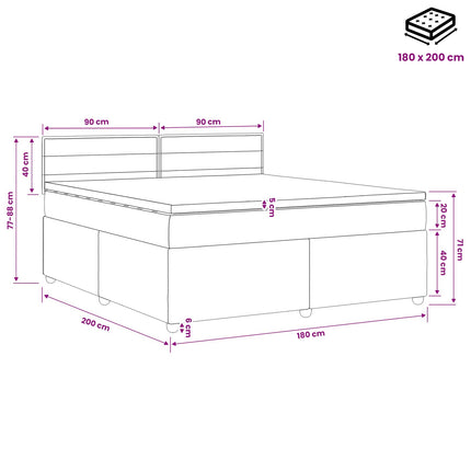 Boxmadras med topmadras med hovedgærde Sort 180 x 200 cm Stof