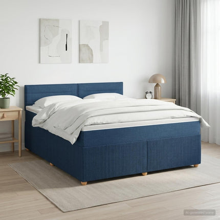 Boxmadras med topmadras med hovedgærde Blå 140 x 190 cm Stof