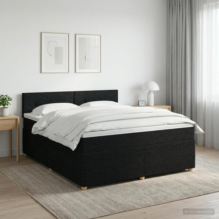 Boxmadras med topmadras med hovedgærde Sort 180 x 200 cm Stof