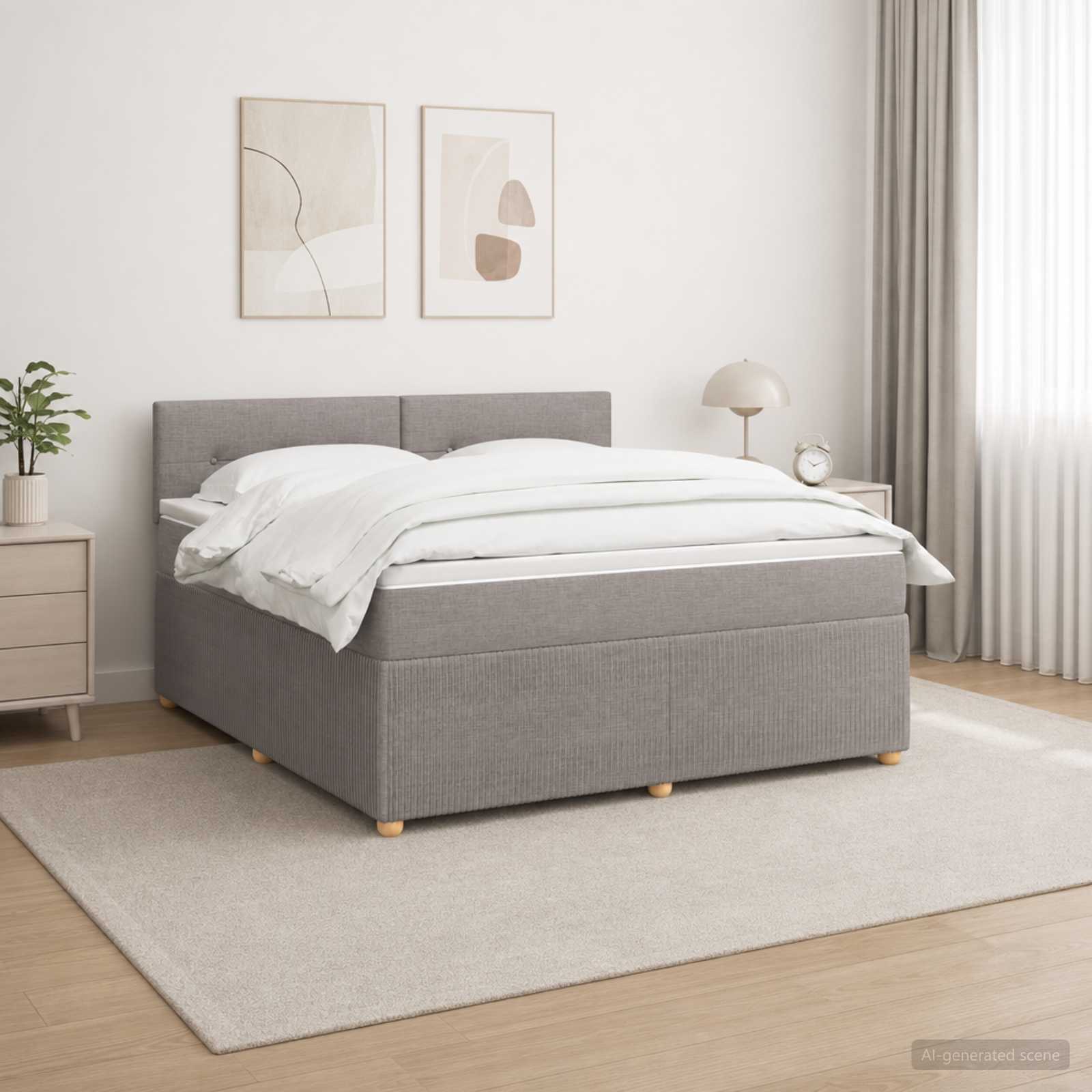 Boxmadras med topmadras Grbrun 160 x 200 cm Stof