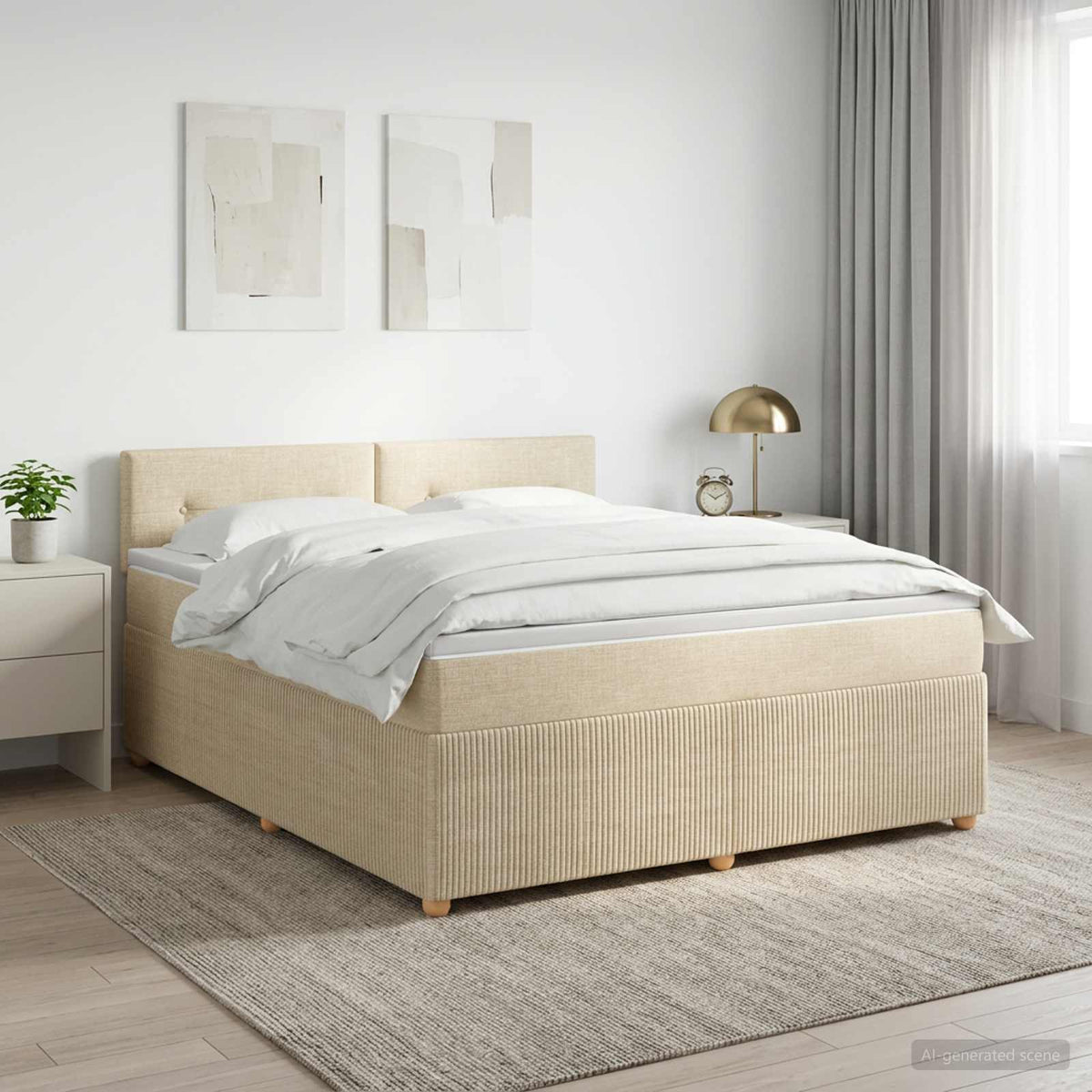 Boxmadras med topmadras Cremefarvet 140 x 200 cm Stof