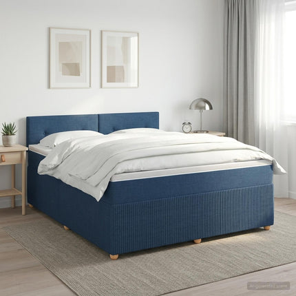 Boxmadras med topmadras med hovedgærde Blå 140 x 200 cm Stof
