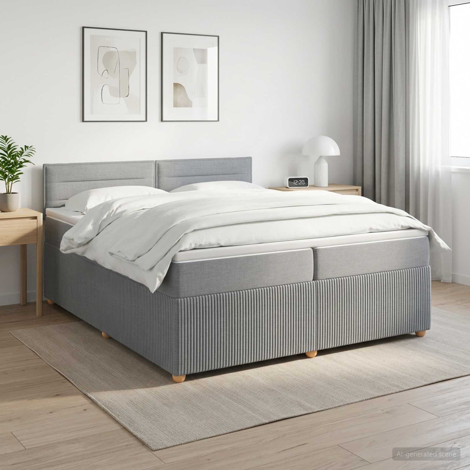 Boxmadras med topmadras Lysegr 200 x 200 cm Stof