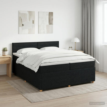 Boxmadras med topmadras med hovedgærde Sort 200 x 200 cm Stof