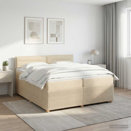 Boxmadras med topmadras Cremefarvet 200 x 200 cm Stof