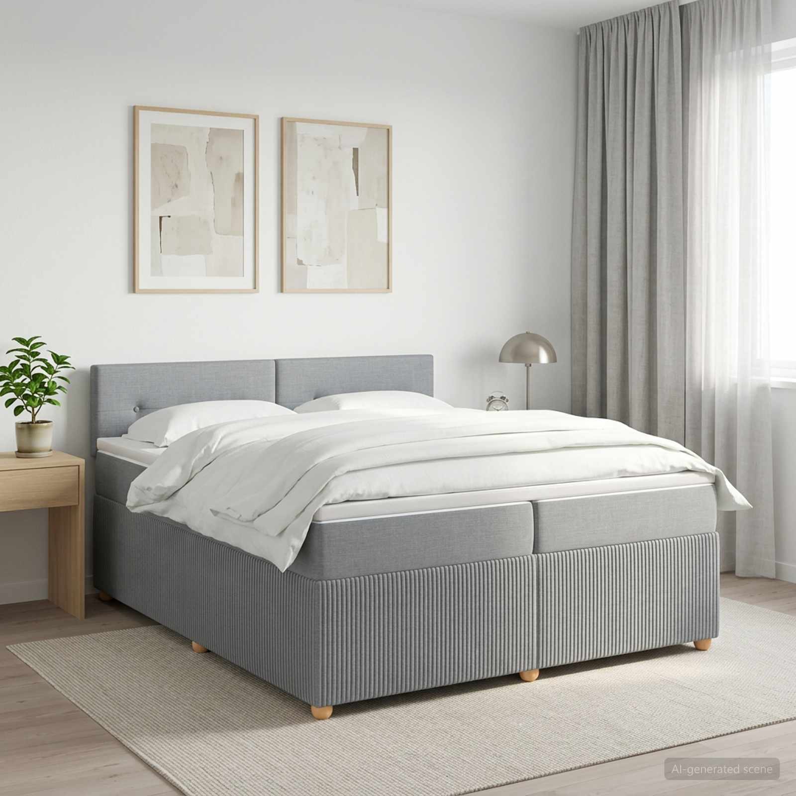Boxmadras med topmadras Lysegr 200 x 200 cm Stof