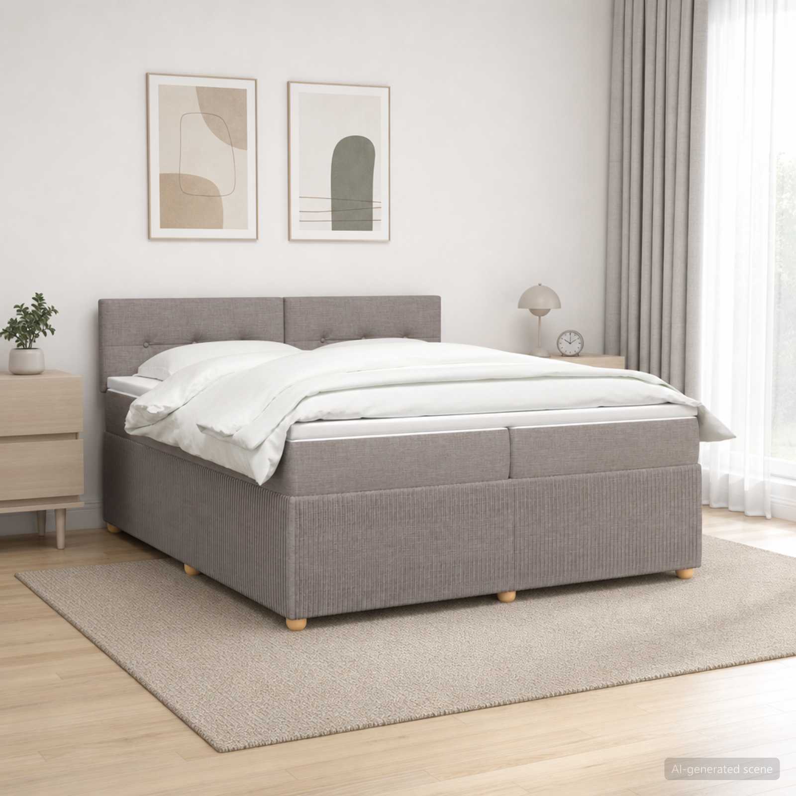 Kontinentalseng med madras og topmadras 200 x 200 cm gråbrun stof