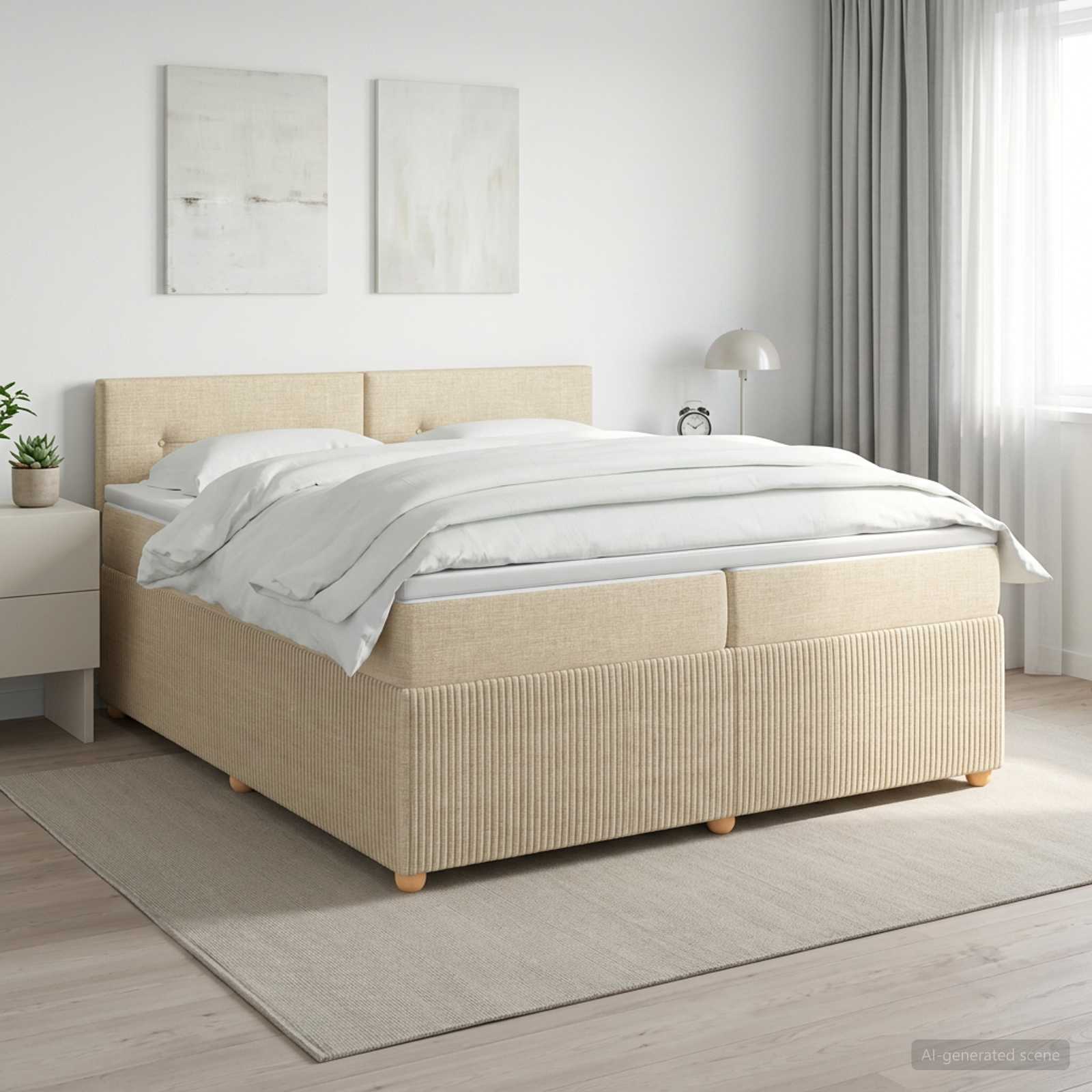 Boxmadras med topmadras Cremefarvet 200 x 200 cm Stof