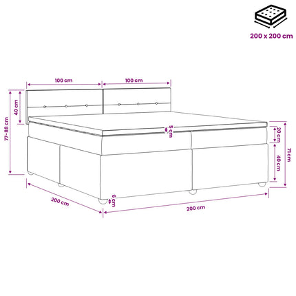 Boxmadras med topmadras med hovedgærde Blå 200 x 200 cm Stof